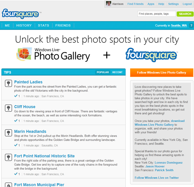 foursquare page screenshot