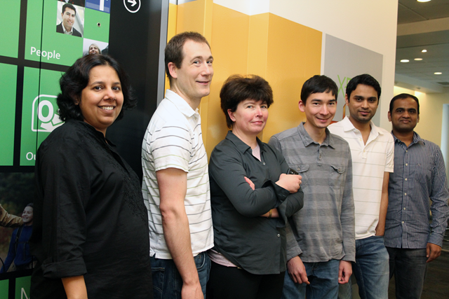 Priyanka Singhal and part of the team that created the copy and paste feature for Windows Phone. (from left) Singhal, Adam Swank, Nataliya Starikova, Ben Carter, Nagaraj S Patil, and Uday Kumar Bandaru