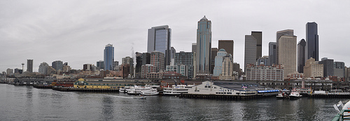 Seattle skyline from ferry February 2010.