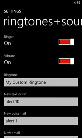 In Mango, you'll be able to add your own custom ringtones to Windows Phone.