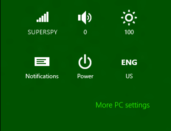 The bottom of Settings contains useful commands for managing network connections, power, volume, screen brightness, inut and display languages, and notifications