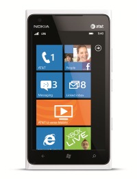 The Nokia Lumia 900 in white goes on sale April 22. Models in black and cyan are available in AT&T Stores nationwide today. 