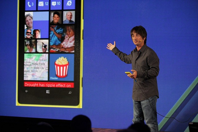 Microsoft's Joe Belfiore, head of Windows Phone program management gives a demo during the unveiling of the Lumia 820 and 920.
