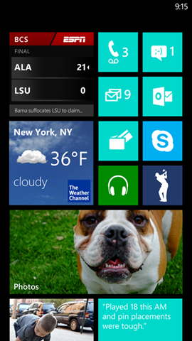 The Start screen on Windows Phone 8