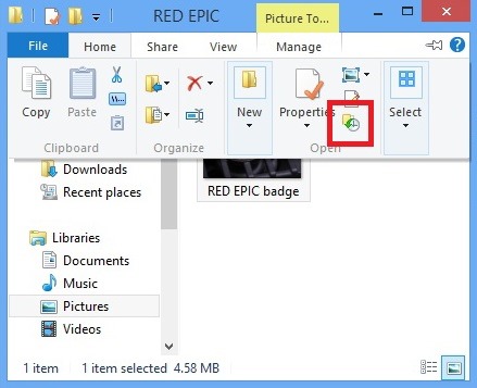File History Button Windows Explorer - box