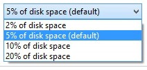 File history dialog disk space