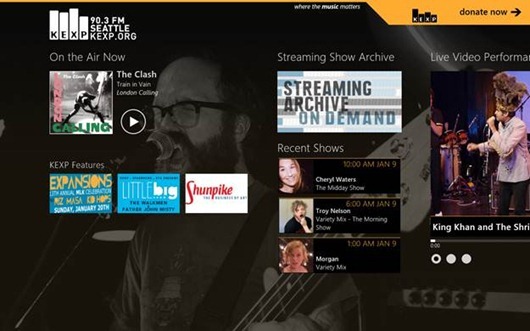 Main page of the KEXP Artixt Discovery app