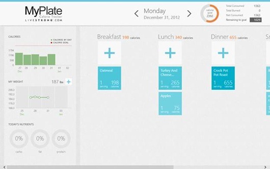 Daily calorie tracker in Livestrong Calorie Tracker