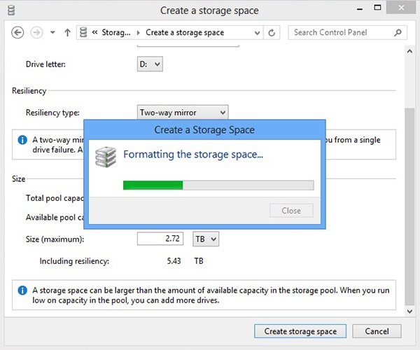 Create Storage Space Mass Storage 2 600