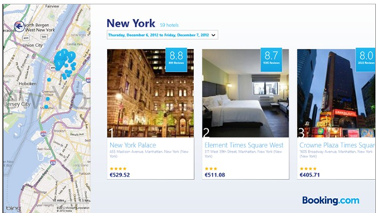 Shows hotel search results for New York.