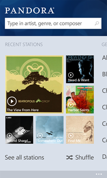 Pandora for Windows Phone 8 screenshot