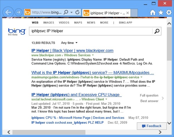Bing search results iphlpsvc up helper