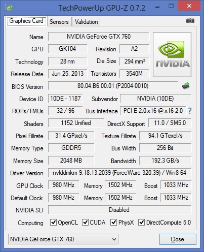 GPU-Z Graphics Card Properties GTX-760