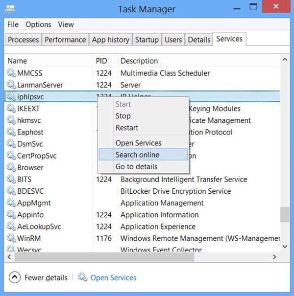 Windows 8 Task Manager Services
