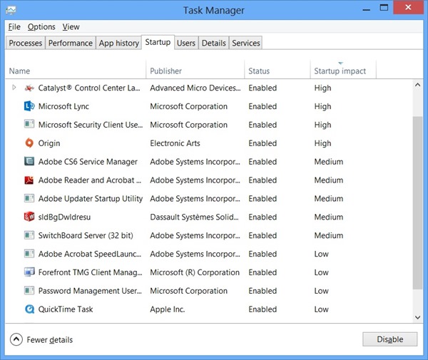 Windows 8 Task Manager Startup