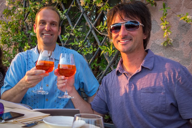 Nokia's Kevin Shields and Microsoft's Joe Belfiore compare wine apps on a joint family trip to Italy and the Grand Canal.