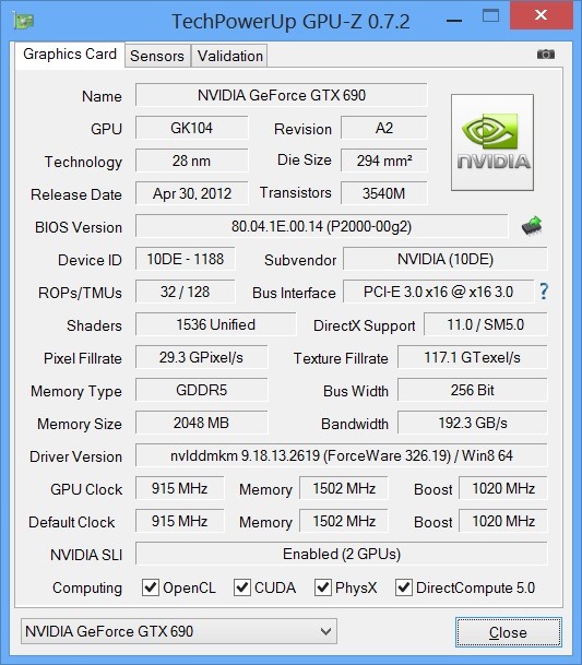 GPU-Z Graphics Card Details GTX 690