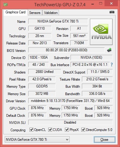 GTX 780 Ti GPU-z Graphics Card View