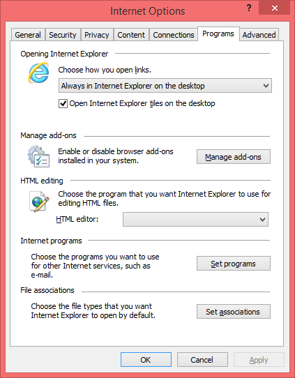 Open Internet Explorer on the desktop