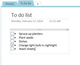 To-do list with check boxes