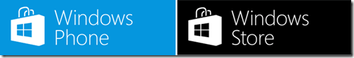 The icons for the Windows Phone Store and Windows Store for apps and games.