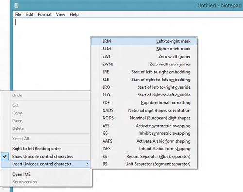 notepad context menu