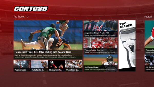 Sports sample builds on top of the VS tempate and changes content size, spacing, and positioning