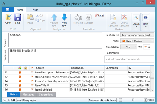 Multilingual Editor from the Multilingual app toolkit