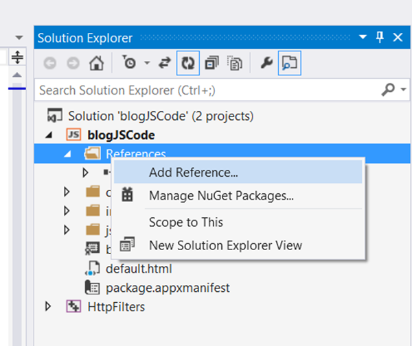 Image showing how to add a reference in Solution Explorer