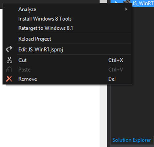 Menu in Solution Explorer where you retarget your app to Windows 8.1