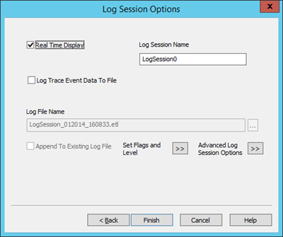 Screen shot of the Log Session Options dialog box.