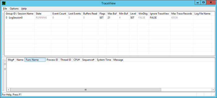 Screen shot of TraceView window with Func Name column added.