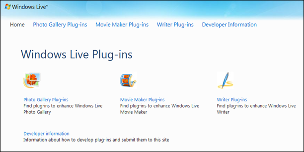 Windows Live Plug-ins website