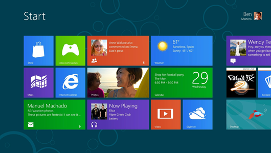 The new Windows 8 Consumer Preview Start screen