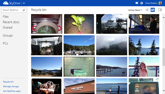 Thumbnail view of recycle bin that shows sample thumbnail images.
