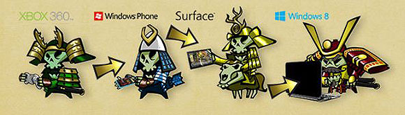 "Skulls of the Shogun" can be downloaded and played on Xbox 360 via the Xbox LIVE Arcade, and on Windows Phone 8 and Windows 8 devices.