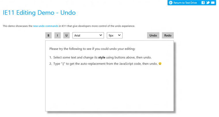 The Undo Test Drive tests multi-step undo operations in your browser