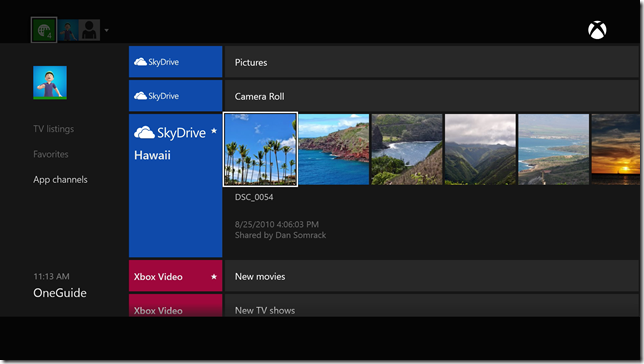 Xbox OneGuide showing SkyDrive