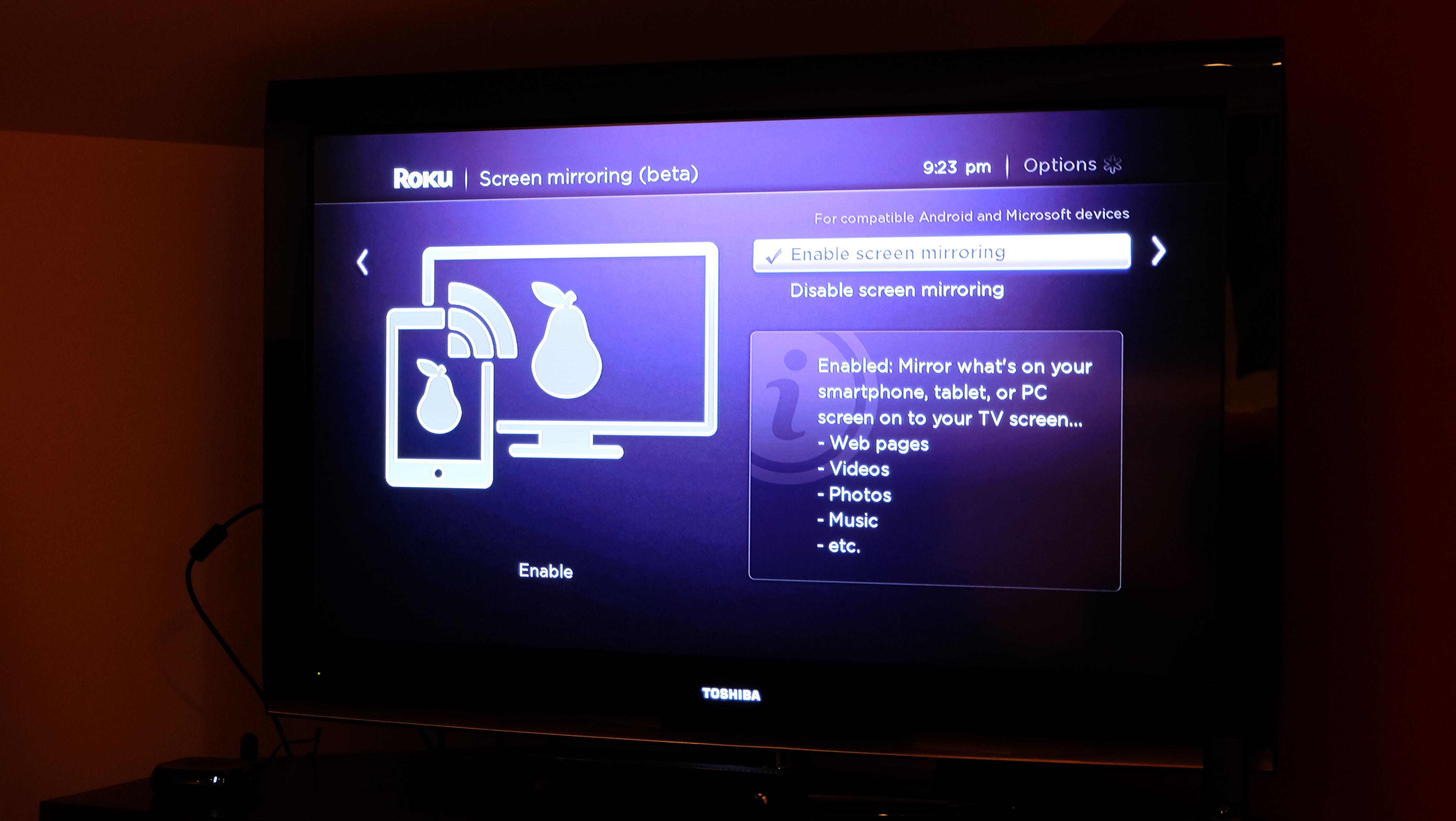tcl roku tv screen mirroring not enabled