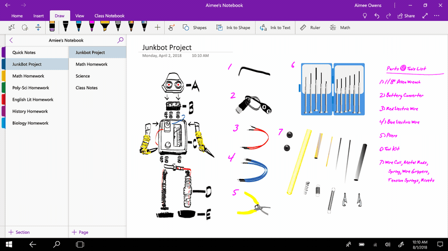 OneNote Math Assistant shown. Ink math assistant in OneNote for Windows 10 helps you solve handwritten equations