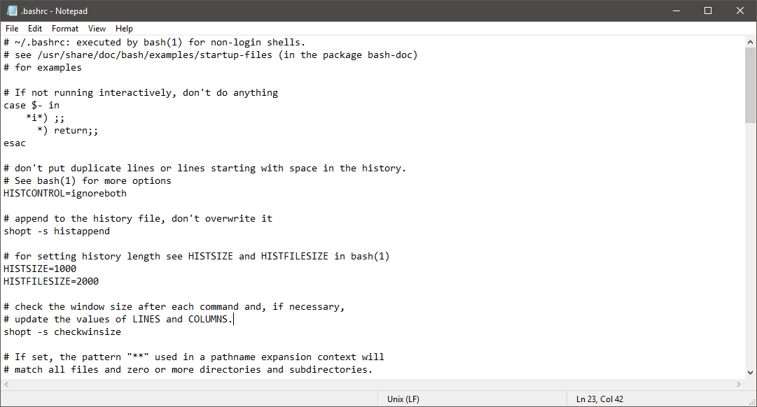 Showing a Unix-style text file displaying properly now that Unix-style line endings are supported in Notepad.