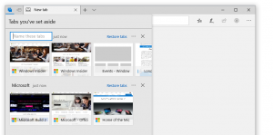 Screen capture showing the Tabs You've Set Aside menu in Microsoft Edge