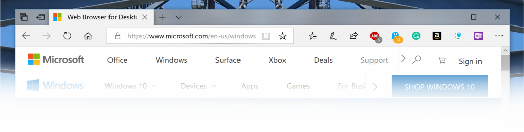 Mostra la barra delle schede in Microsoft Edge con le nuove ombre.