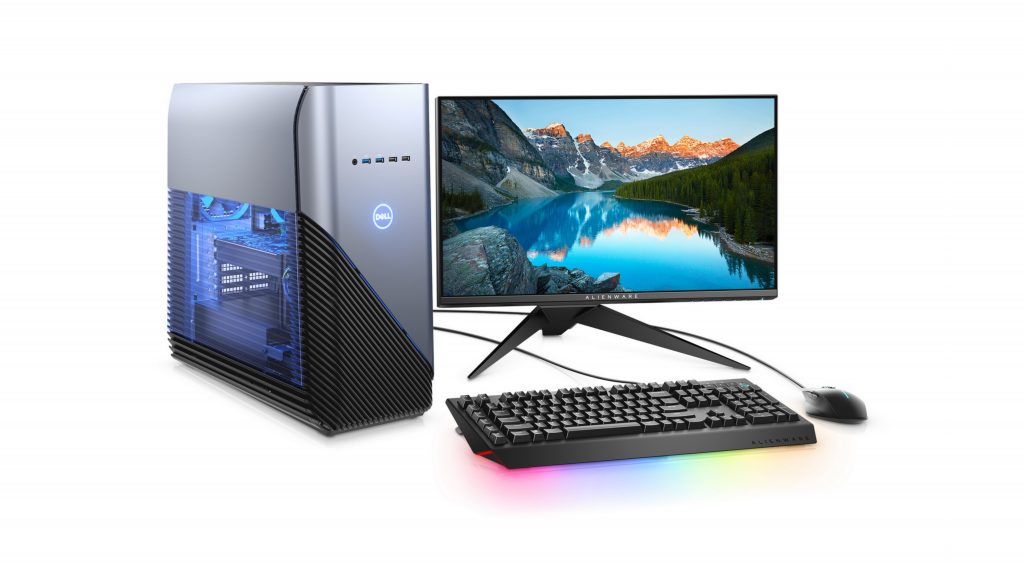 Dell’s new Inspiron Gaming Desktop shown with a monitor, keyboard and mouse