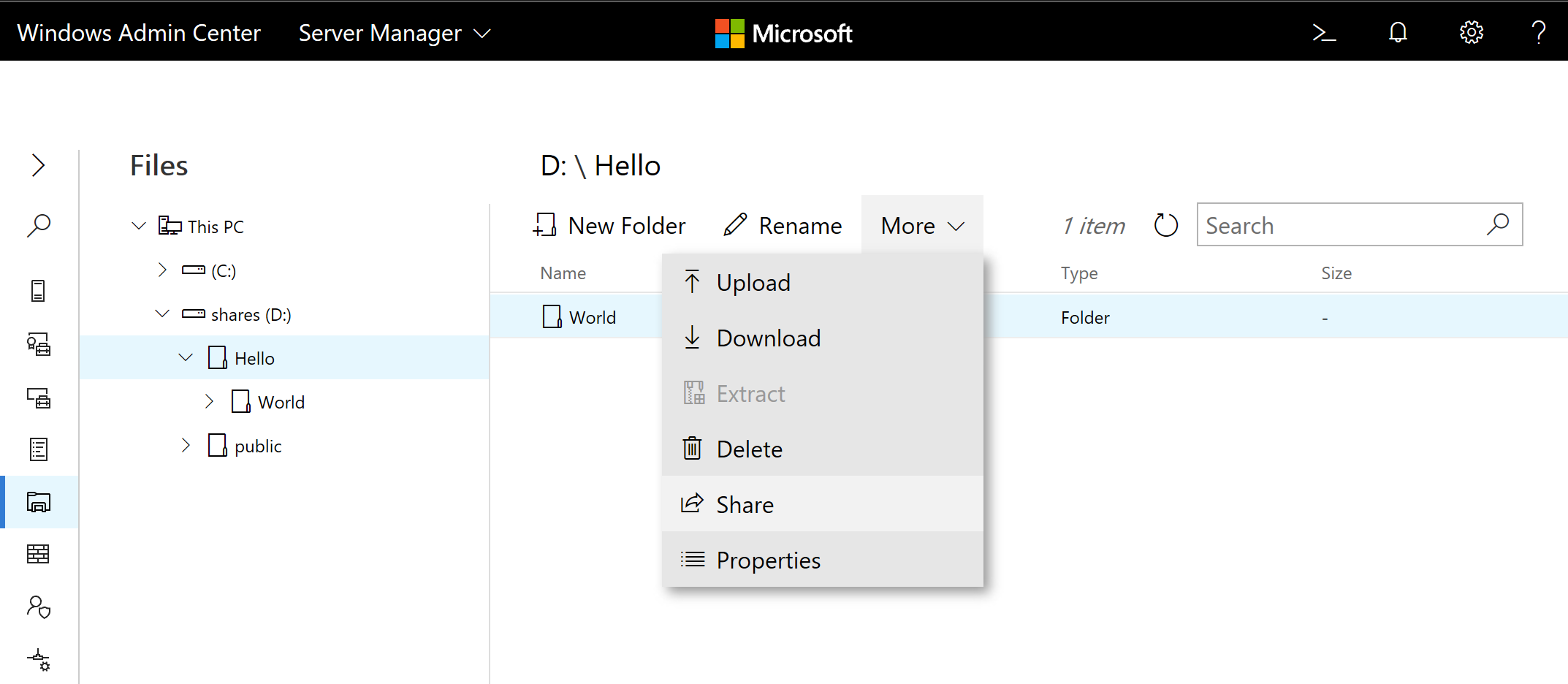 Windows Admin Center: Datei - Tool