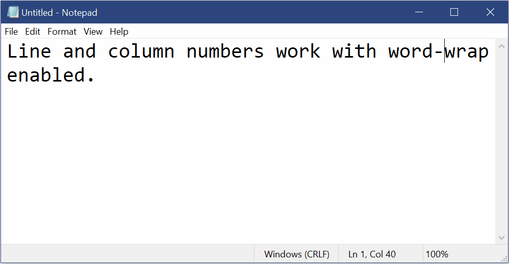 Showing Notepad with both word wrapping and line counting.
