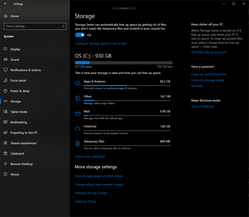 You can now get a quick and dynamic storage breakdown of your system via Settings > System > Storage.