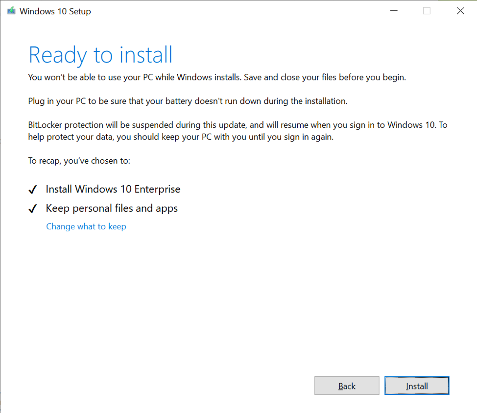 Mostra come appare l'installazione di Windows 10.  Sfondo bianco anziché blu.