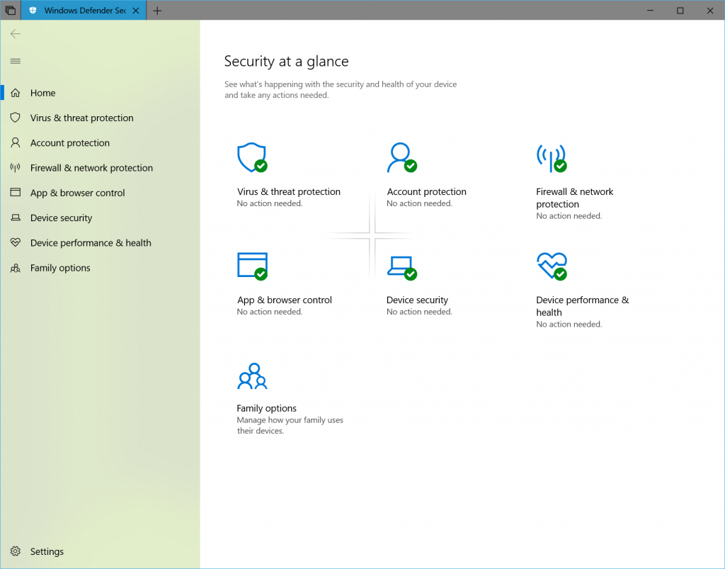 Weâve updated Windows Defender Security Center (WDSC) to include the Fluent Design elements. 