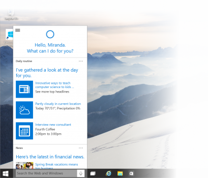 Cortana on the desktop in Windows 10.